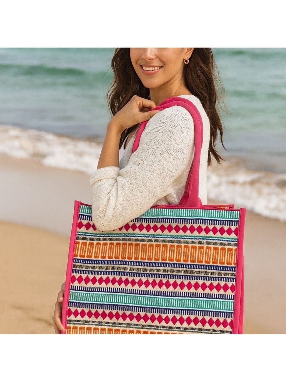 NEW America & Beyond Pink Sand Beaded Tote Depeche Summer Sounds Limited Edition - Picture 7 of 10